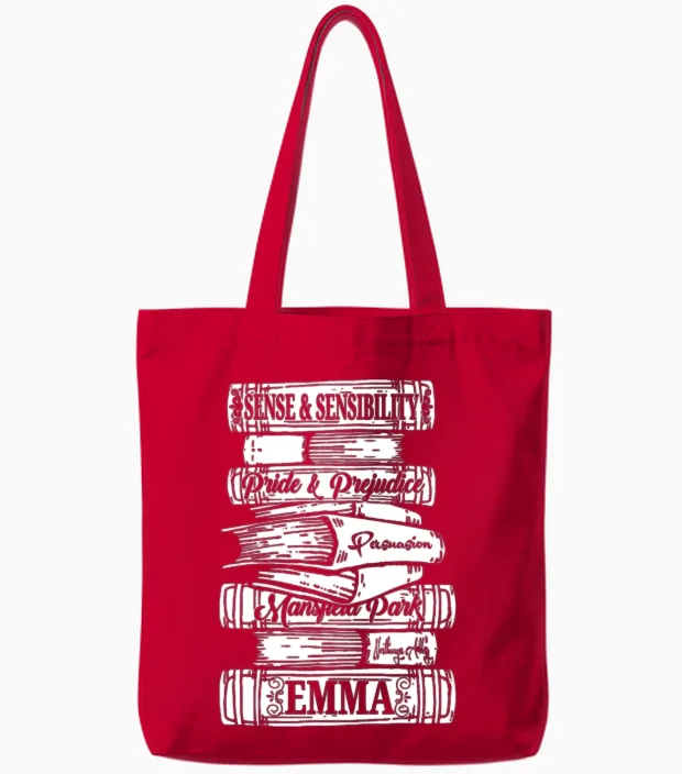 Jane Austen Vintage Book Club Mr Tote Bags in Red