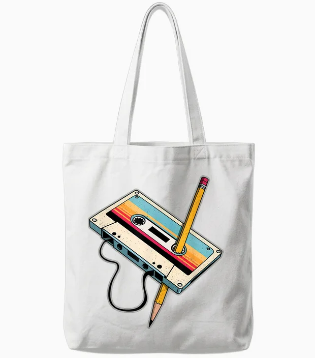 Vintage Retro Cassette X 80s 90s Party Fancy Dress Tote Bags in White