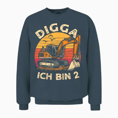 Ich Bin 2 Zwei Jahre Junge 2 Jahre Alt 2. Geburtstag Bagger Unisex Sweatshirt - Dark Heather
