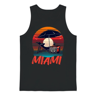 Miami Beach Retro Sunset Unisex Tank Top - Black