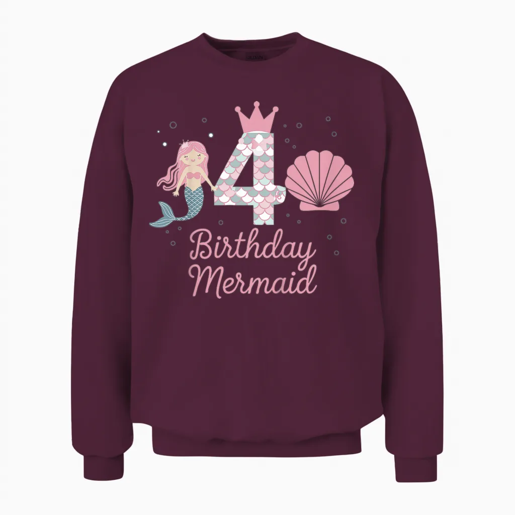 4. Geburtstag Meerjungfrau Mädchen 4 Jahre Alt Tochter Kind Unisex Sweatshirt in Maroon