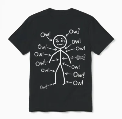 Funny Ow Stick Figure Body Pain Humor Graphic for Men Women Unisex T-Shirt - Black