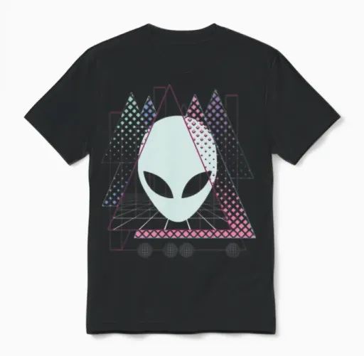 Vaporwave Alien Aesthetic Geometric Grid Scifi Spa Unisex T-Shirt in Black