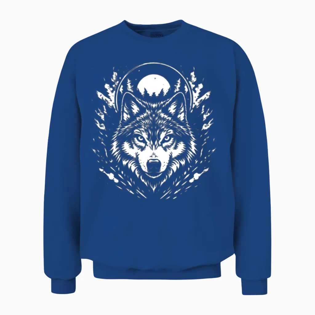 Moonlit Wolf Crest Wildlife Gift Unisex Sweatshirt in Royal