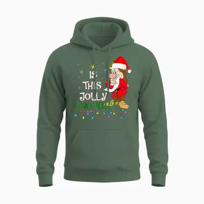 Is This Jolly Enough Grumpy Elf Pajama Christmas Lights Unisex Hoodie - Military Green