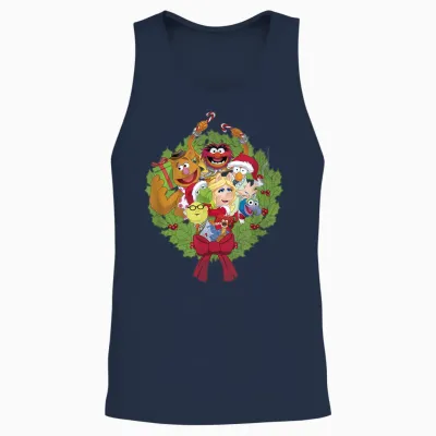 Disney the Muppets Christmas Muppet Group Wreath Unisex Tank Top - Navy