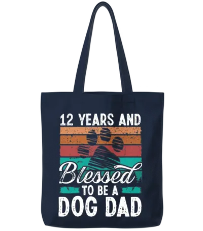 12 Year Old Dog Dad 12 Birthday Retro Dog Father Tote Bags - Navy