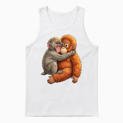 Baby Macaque Hugging Plush Cute Monkey Monkey Punch Unisex Tank Top - White