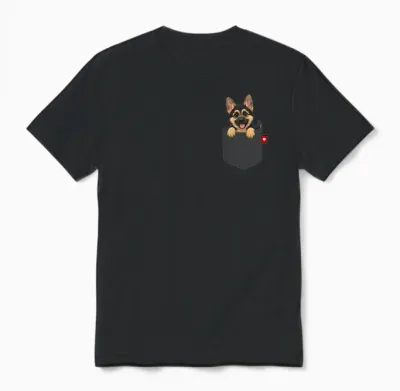 Dog German Shepherd Dog in Pocket Looking Cute Puppy Unisex T-Shirt - Black