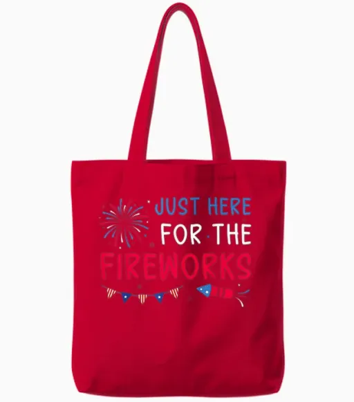 Just Here for the Fireworks Patriotic Couples 4th of July Tote Bags - Red