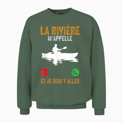Kayak Funny the River Calls Me and I Have to Go Canoe T-Shirt, Black, S Unisex Sweatshirt in Military Green