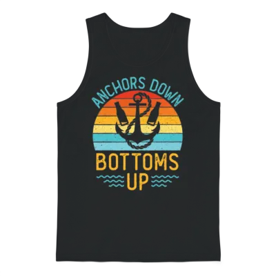 Anchors Down Bottoms Up Funny Boating Drinking Unisex Tank Top - Black