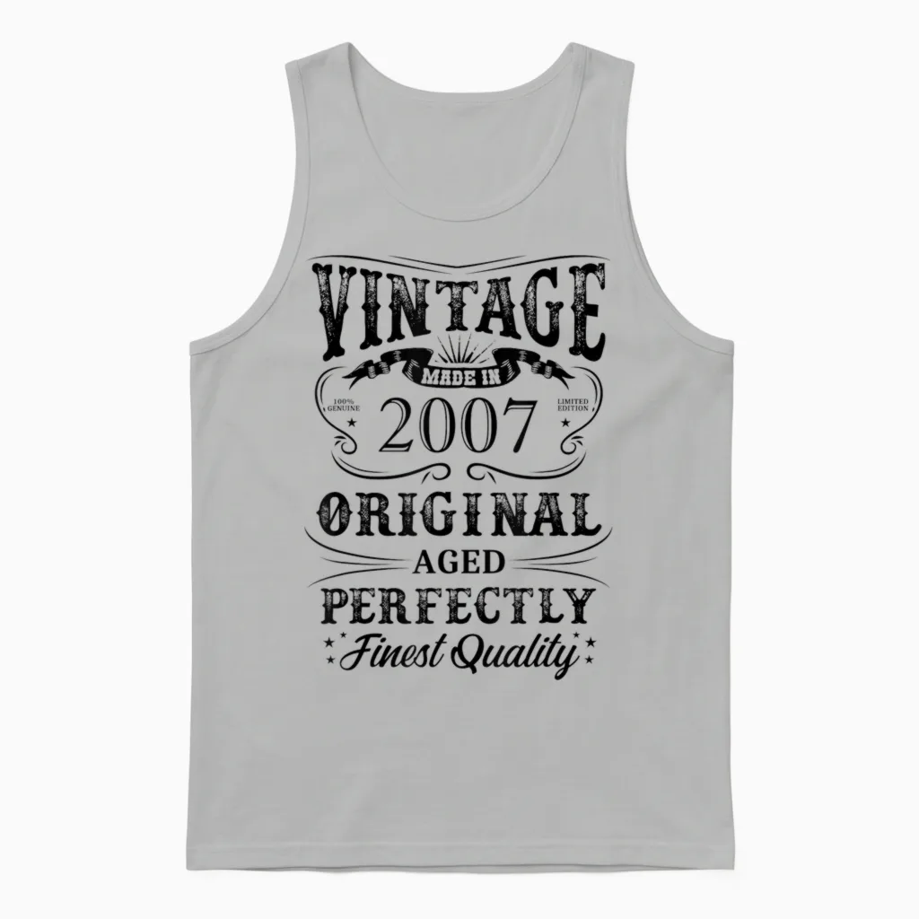 Vintage 2007 Legendary Since 2007 T-Shirt, Grey, S Unisex Tank Top in Ash