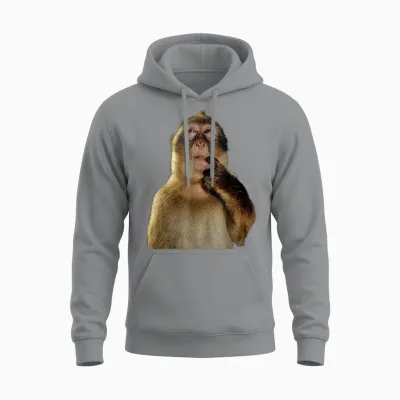 Thinking Monkey Funny Meme Cute Unisex Hoodie - Sport Grey