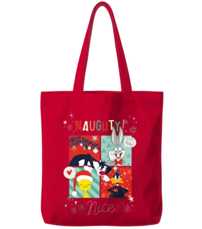 Looney Tunes Naughty or Nice Christmas Tote Bags - Red