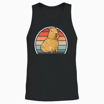 Capybara Retro Vintage Unisex Tank Top - Black