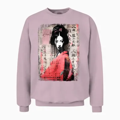 Geisha Asia Japan Woman Vintage Culture Tokyo Geisha Long Sleeve, Black Unisex Sweatshirt - Light Pink