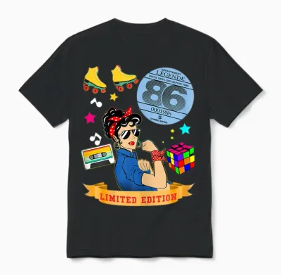 Anniversaire 1986 Vignette Auto Femme 39 Ans Légende Vintage Unisex T-Shirt - Black