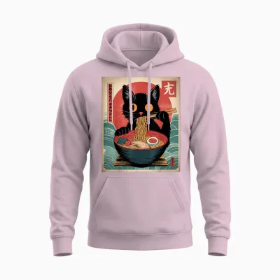Noodles Eating Cats Eating Japanese Ramen Kawaii T-Shirt, Black, S Unisex Hoodie - Light Pink