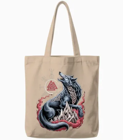 Fenrir Viking Wolf – Valknut Nordic Vegvisir Celtic Compass Tote Bags - Natural