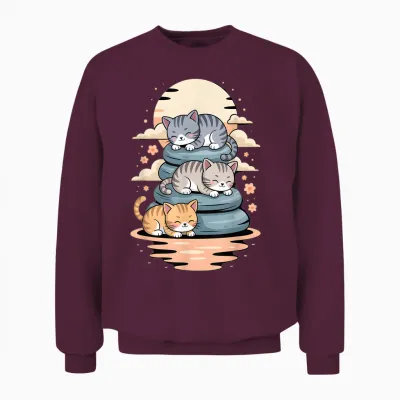 Japan Katzen Schlafen Anime Katze Kätzchen Kawaii Unisex Sweatshirt - Maroon