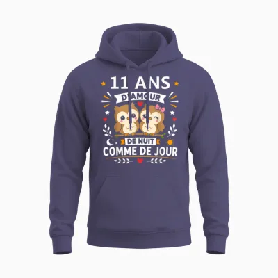 Humour Anniversaire 11 Ans Mariage Couple 11 Ans D'amour Unisex Hoodie - Heather Sport Dark Navy
