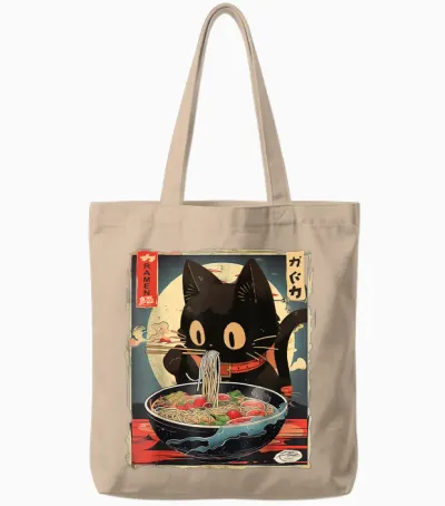 Cat Ramen Manga Anime for Kids Boys Girls Teens Kawaii Cat Eating Ramen Noodles Anime Gift Girls Teens Tote Bags - Natural