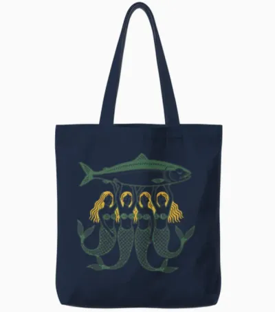 Mermaids & Sardines Tote Bags - Navy