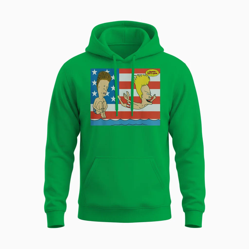 Beavis and Butt-Head Stars and Stripes Pool Day Unisex Hoodie in Irish Green