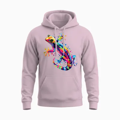 Gecko Motif Lizard Reptile Geckos Lizard Iguana Gekko T-Shirt, Black Unisex Hoodie - Light Pink