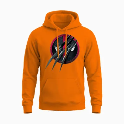 Marvel Studios Deadpool & Wolverine Slashed Icon with Claws T-Shirt, Black, S Unisex Hoodie - Safety Orange