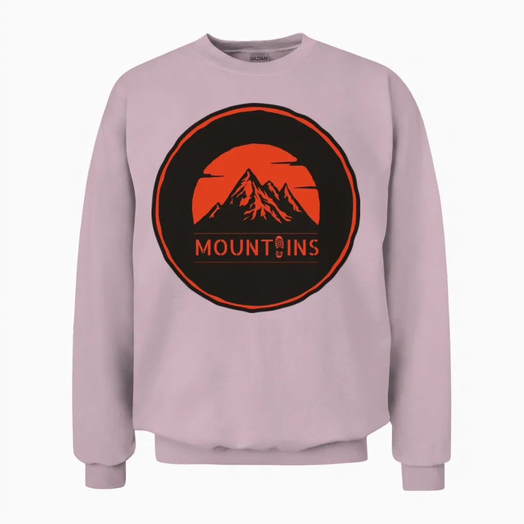 Retro Vintage Hipster Mountain Unisex Sweatshirt in Light Pink
