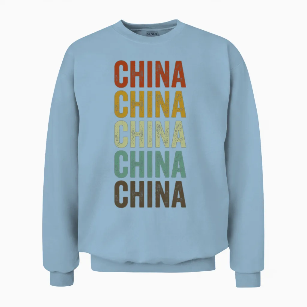 China Retro Vintage Unisex Sweatshirt in Light Blue