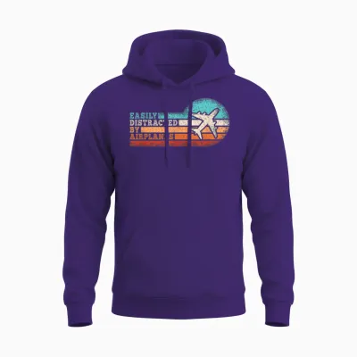 Easily Distracted by Airplanes Funny Pilot Aviation Men Unisex Hoodie - Purple