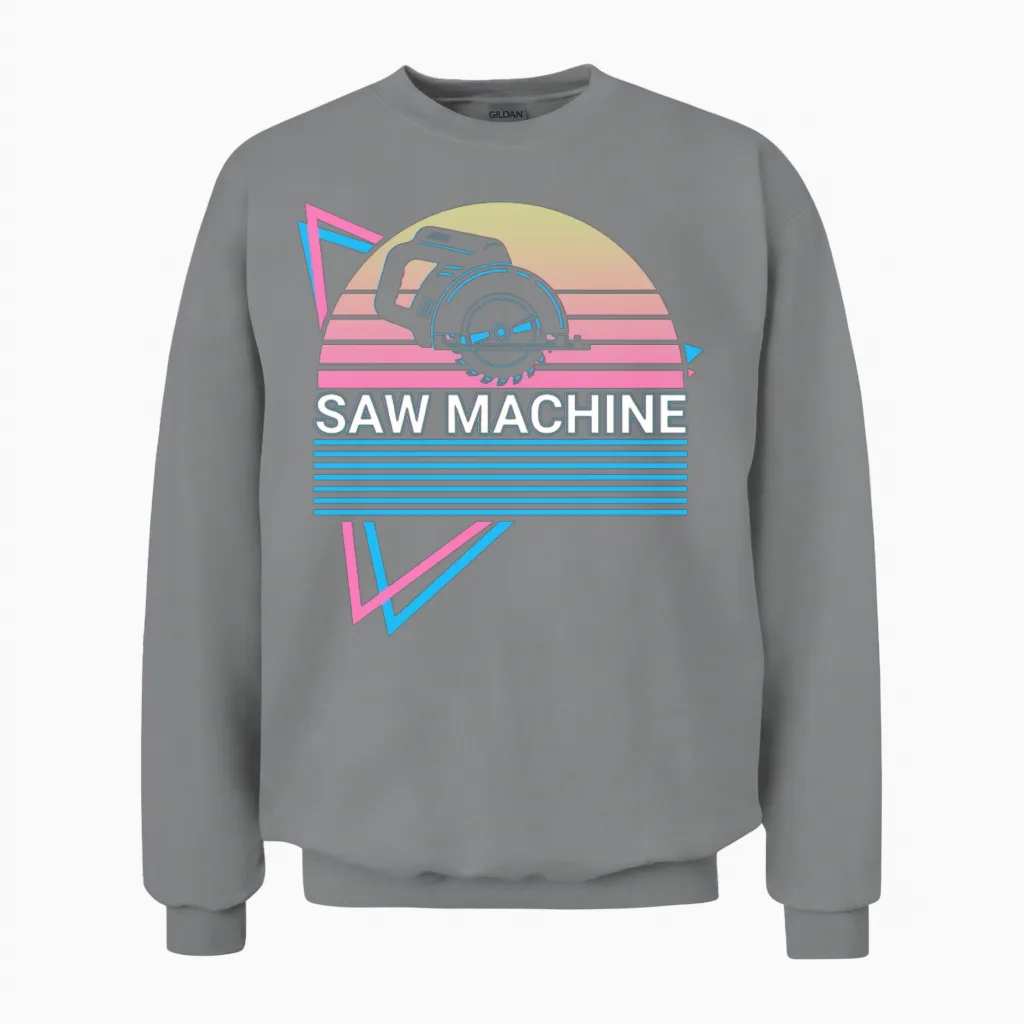 Saw Machine Retro Unisex Sweatshirt in Sport Grey