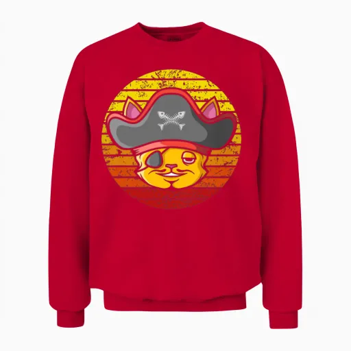 Pirate Cat Retro Unisex Sweatshirt - Red
