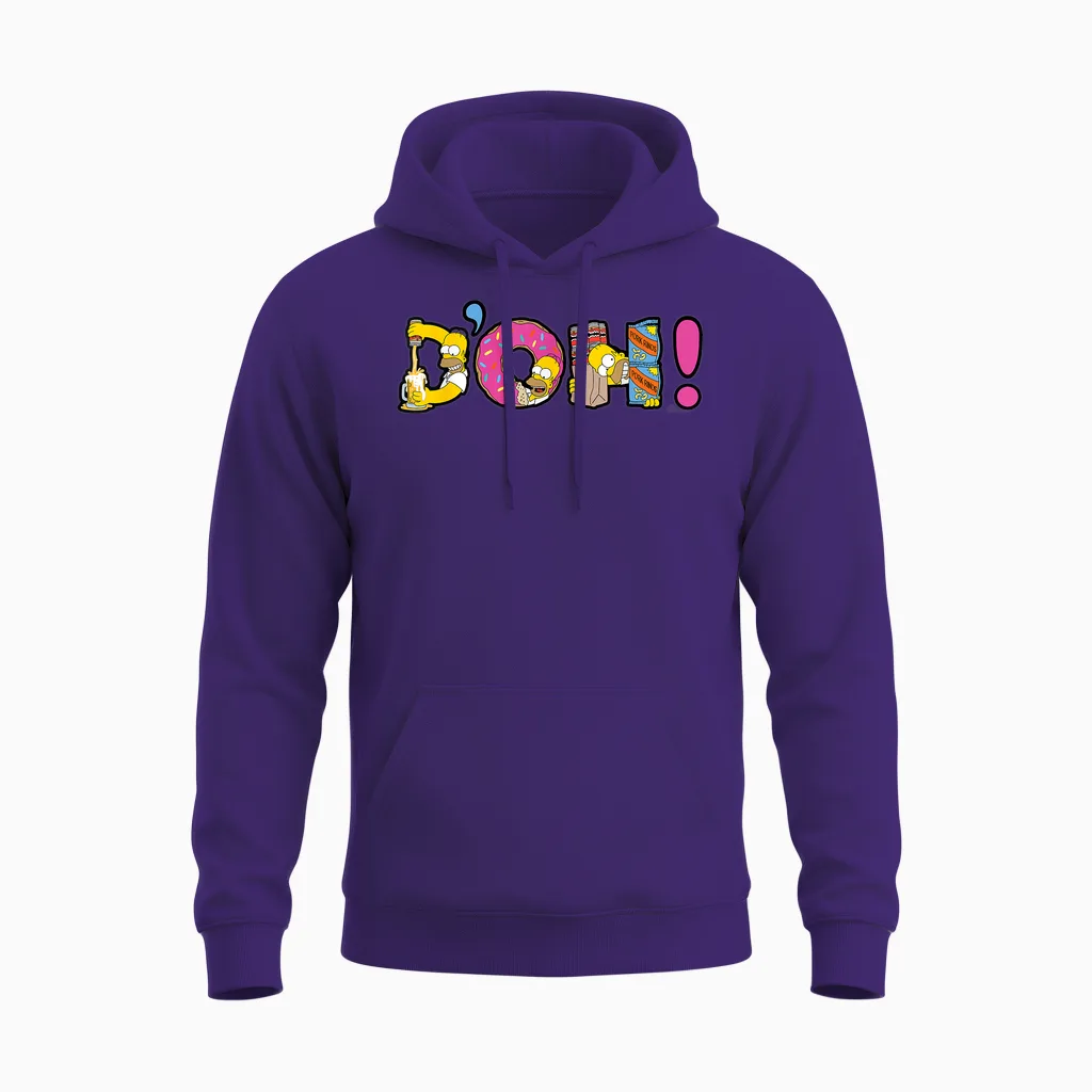 The Simpsons Homer Simpson Beer and Donuts Letters D'oh! T-Shirt, Black, S Unisex Hoodie in Purple