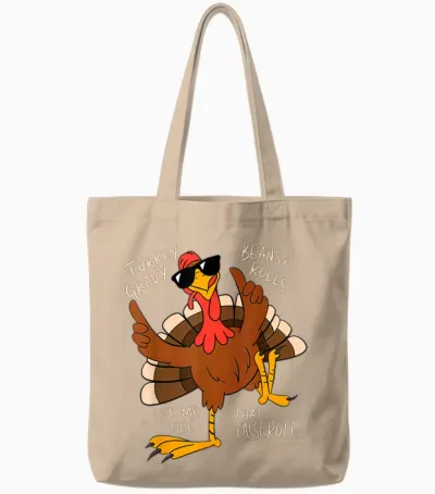 Turkey Gravy Beans and Rolls Casserole Funny Thanksgiving Tote Bags - Natural