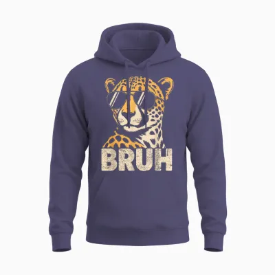 Bruh Cheetah Meme Graphic Tee Men Boys Animal Print Unisex Hoodie - Heather Sport Dark Navy