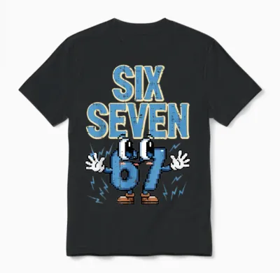 Six Seven 67 Eyes Funny 6 7 Meme Gen Alpha Boys Girls Unisex T-Shirt - Black