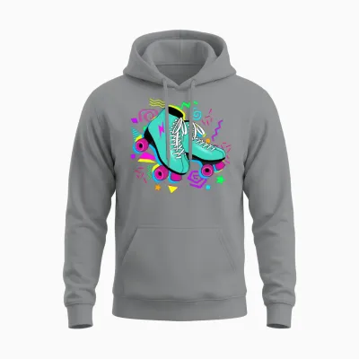 Roller Skates Neon Retro Unisex Hoodie - Sport Grey