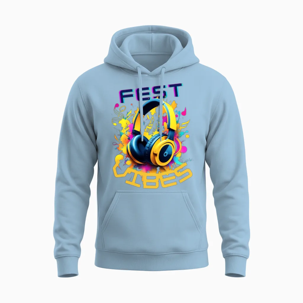 Festival Vibes! Yellow Headphones - Music Lover Unisex Hoodie in Light Blue