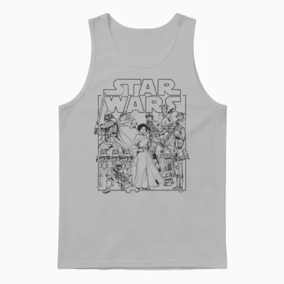 Amazon Essentials Star Wars Unisex Kids' Retro Movie Poster Group Pose T-Shirt, White, Small Unisex Tank Top - Ash