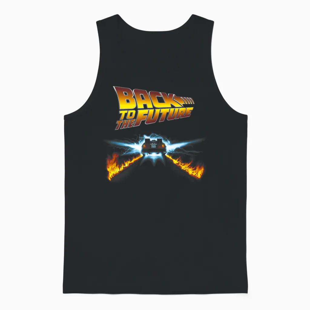 Back to the Future Delorean and Logo T-Shirt, Black Unisex Tank Top in Black