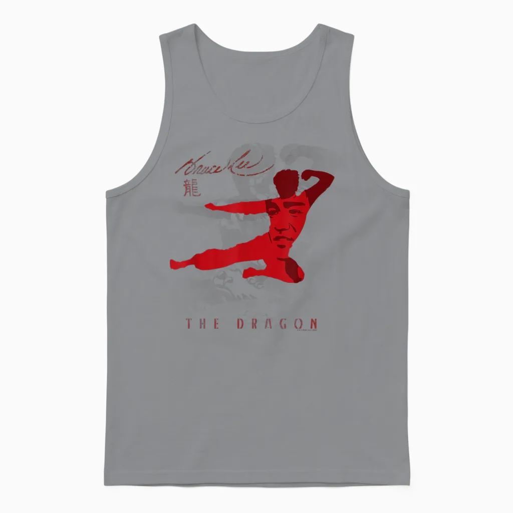 Bruce Lee the Dragon Flying Kick Silhouette Vintage T-Shirt, White Unisex Tank Top in Sport Grey