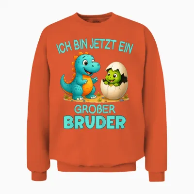 Children's T-Shirt with German Text "ich Bin Jetzt Ein Großer Bruder Dinosaur" Motif Unisex Sweatshirt - Orange