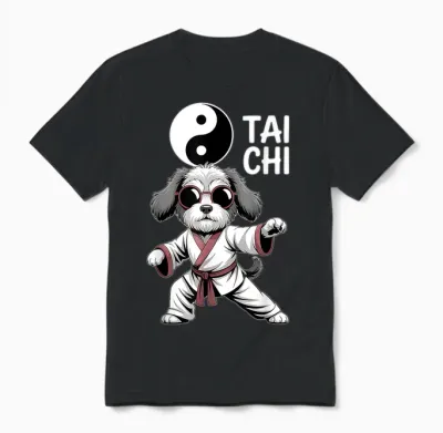 Chien De Tai Chi Drôle Arts Martiaux Yin Yang Cool Puppy Pose Unisex T-Shirt - Black