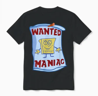 Mademark X Spongebob Squarepants - Spongebob Squarepants - Wanted: Maniac Unisex T-Shirt - Black
