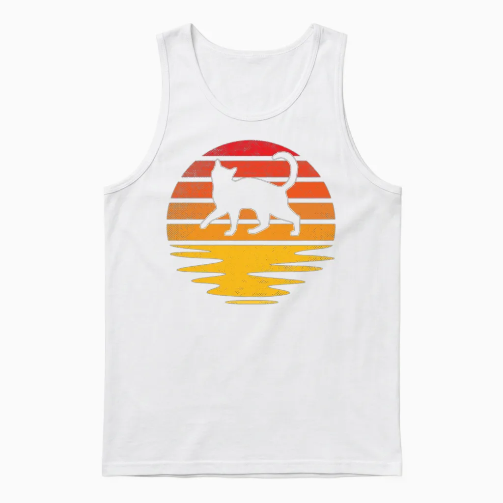 Cat Retro - Lovers Unisex Tank Top in White