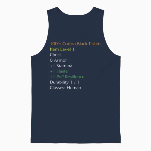 Wow Funny Item Stats Description Black Meme Unisex Tank Top in Navy